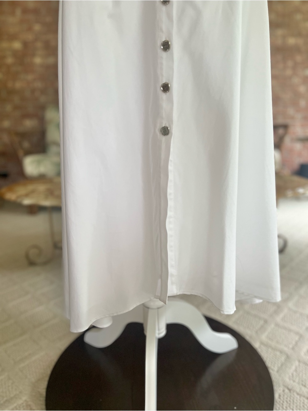 WHBM White Ruched Bodice Button Front Sateen Midi Dress NWT 6 Quiet Luxury - Picture 8 of 17